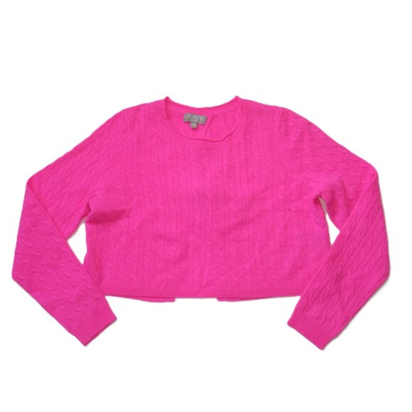 NWT J.Crew Collection Cashmere Cable-knit Tie-back Cropped Sweater Neon Tulip M - Picture 2 of 9